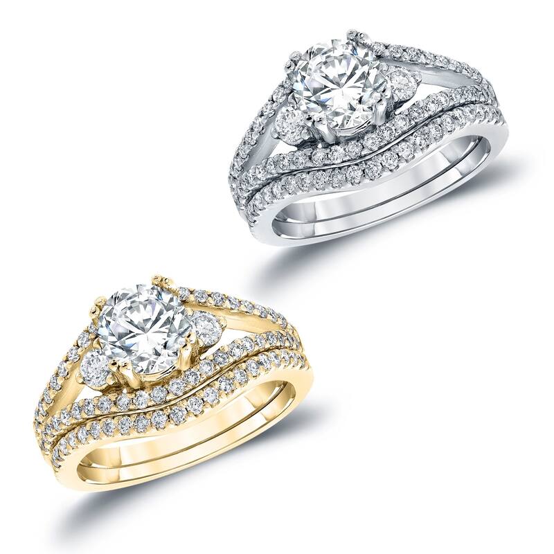 Auriya 1 1/2ctw Round Diamond Engagement Ring Set 14k Gold Certified