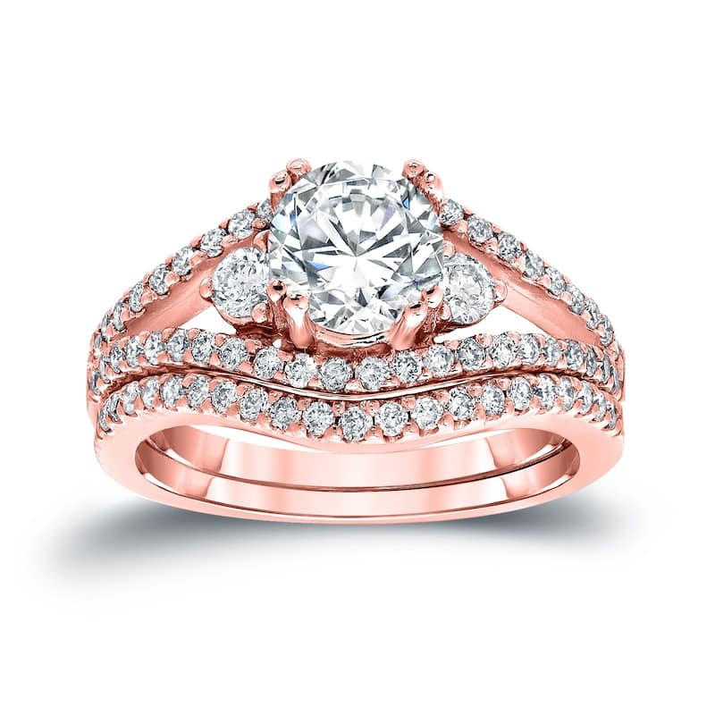 Auriya 1 1/2ctw Round Diamond Engagement Ring Set 14k Gold Certified - 7.5 - Rose