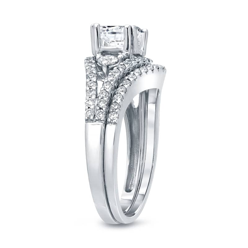 Auriya 1 1/2ctw Round Diamond Engagement Ring Set 14k Gold Certified