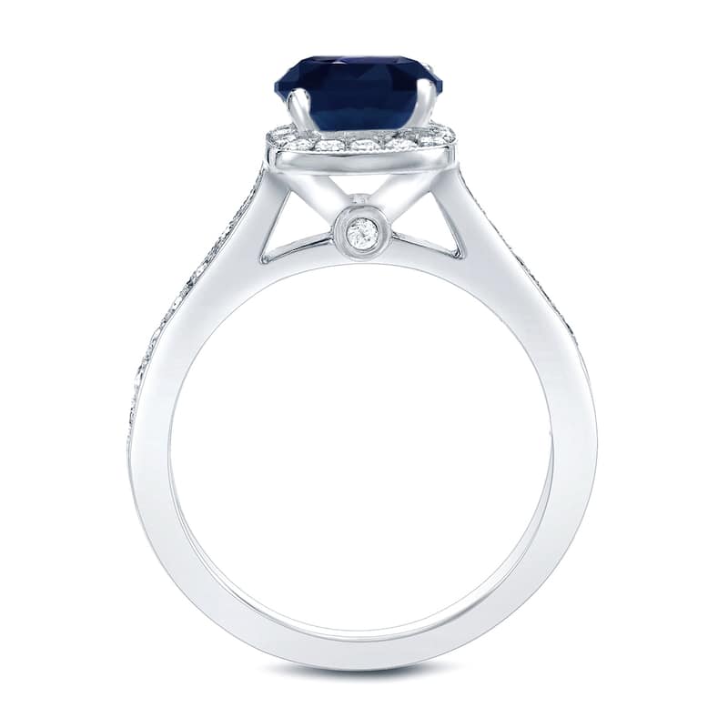 Auriya 14k Gold 1 1/2ct Cushion-cut Sapphire and Diamond Halo Engagement Ring 1/2ctw (H-I, SI1-SI2)