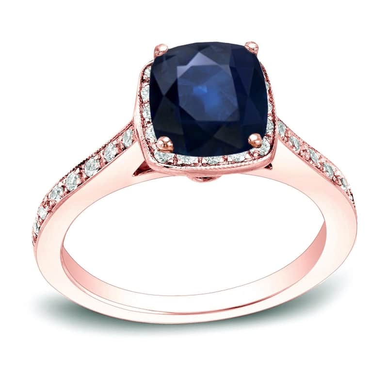 Auriya 14k Gold 1 1/2ct Cushion-cut Sapphire and Diamond Halo Engagement Ring 1/2ctw (H-I, SI1-SI2) - Rose - 4