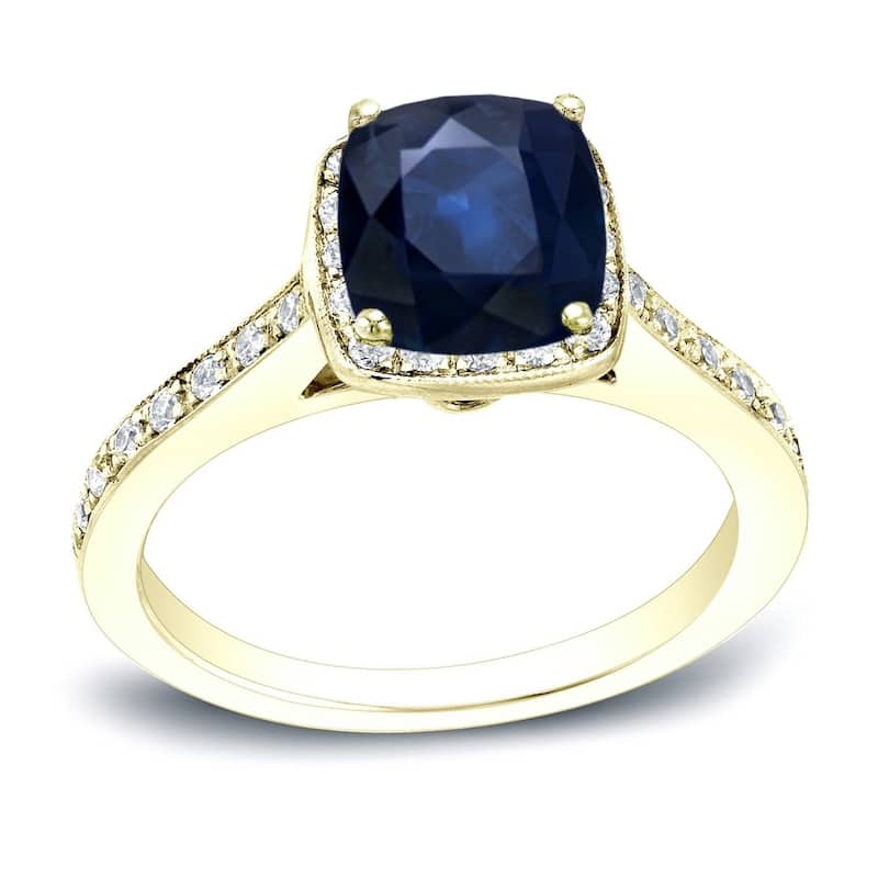 Auriya 14k Gold 1 1/2ct Cushion-cut Sapphire and Diamond Halo Engagement Ring 1/2ctw (H-I, SI1-SI2) - Yellow - 4