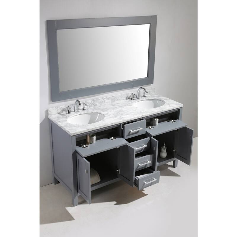 Design Element London 61-inch Double Sink Vanity Set in Grey Finish