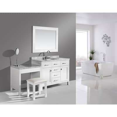 Design Element London 72-inch Single Sink White Vanity Set with Makeup Table, and Bench Seat
