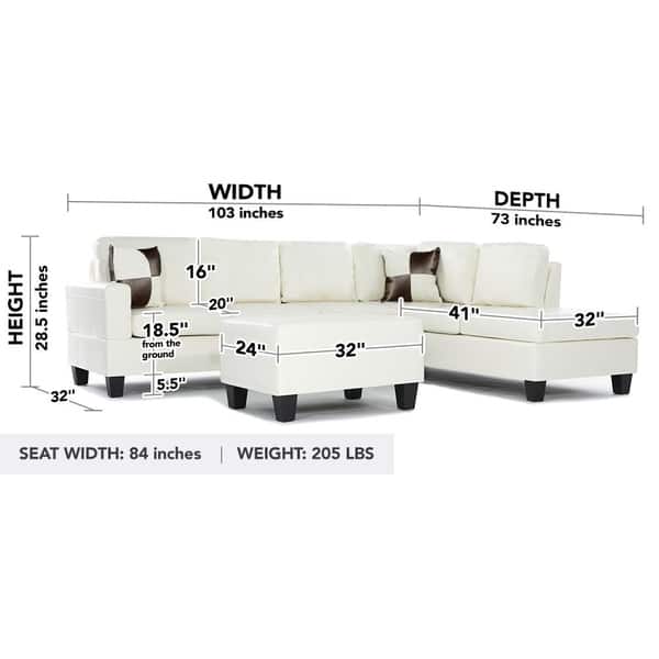 Modern White Bonded Leather Reversible Sectional Sofa Set Reversible Sectional Sofa Set