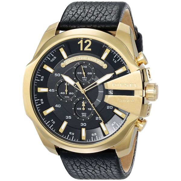 Shop Diesel Men's DZ4344 'Mega Chief' Chronograph Black Leather Watch ...