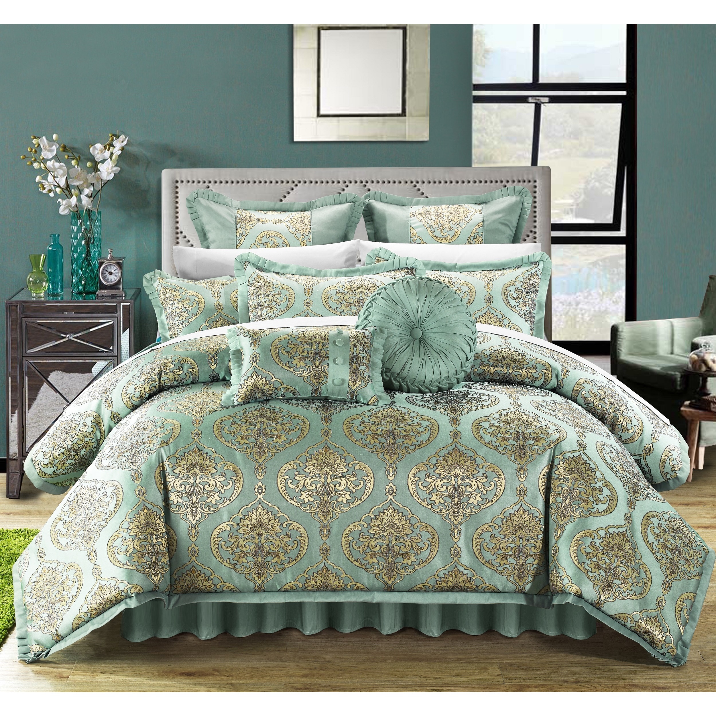 Chic Home Louisville 9 Piece Comforter Set Reversible Bed in A Bag Aqua / Full