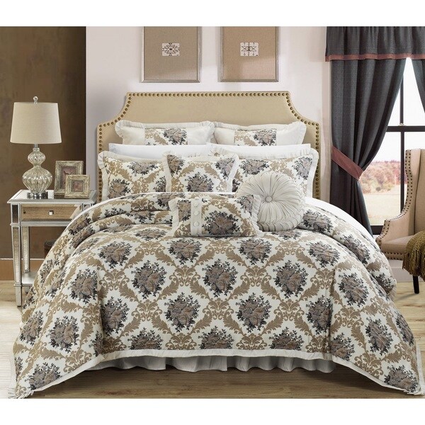 Chic Home Zanotti Silver Floral Jacquard 9-piece Comforter Set