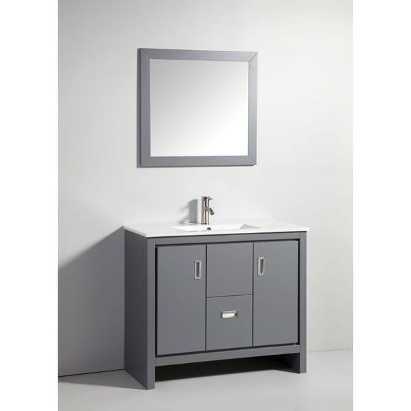 39-inch Dark Grey Solid Wood Sink Vanity with Mirror ...