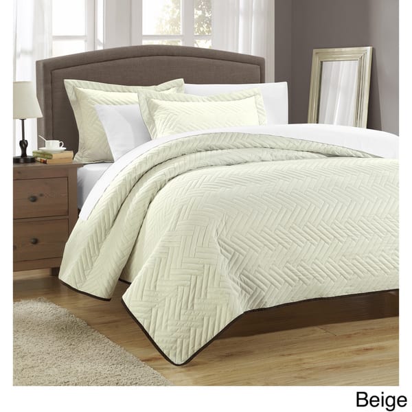 Chic Home Cupertino Herringbone Reversible 7 Piece Quilt Set Overstock 10522515 Beige King