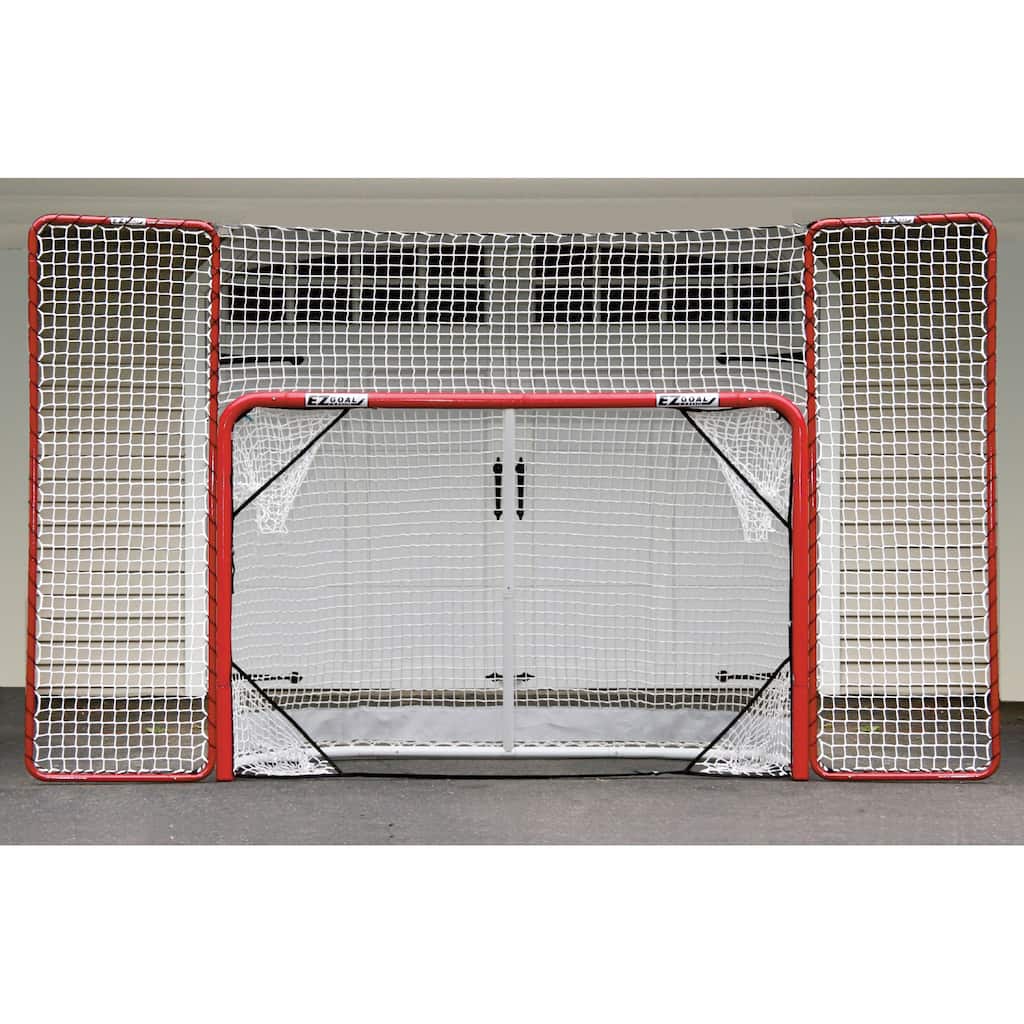 EZGoal Hockey Folding Pro Goal with Backstop and Targets, 2-Inch, Red/White