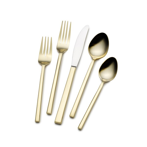 Museum by Hollister Satin Gold Kyoto 20-piece Flatware Set - Overstock ...