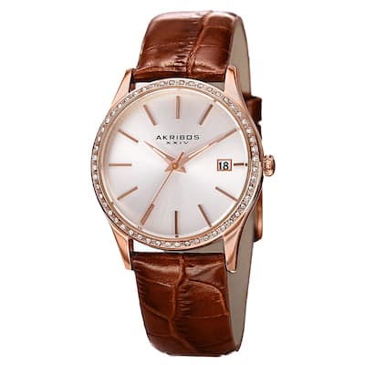 Akribos XXIV Women's Quartz Swarovski Crystal Leather Brown Bracelet Watch