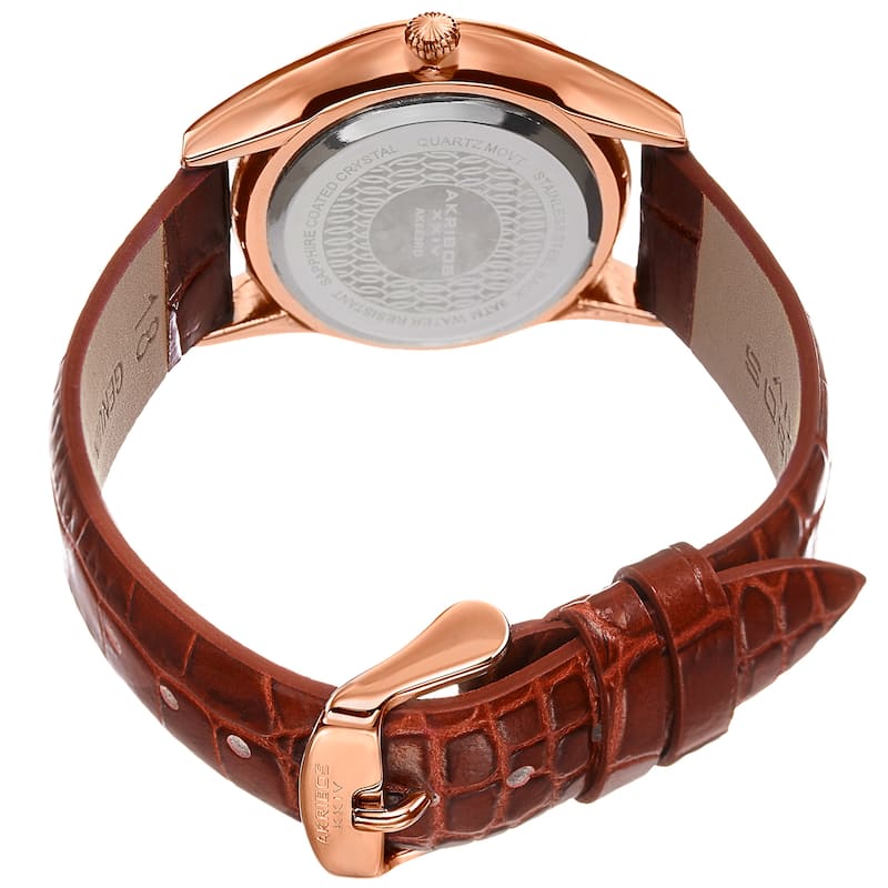 Akribos XXIV Women's Quartz Swarovski Crystal Leather Brown Bracelet Watch