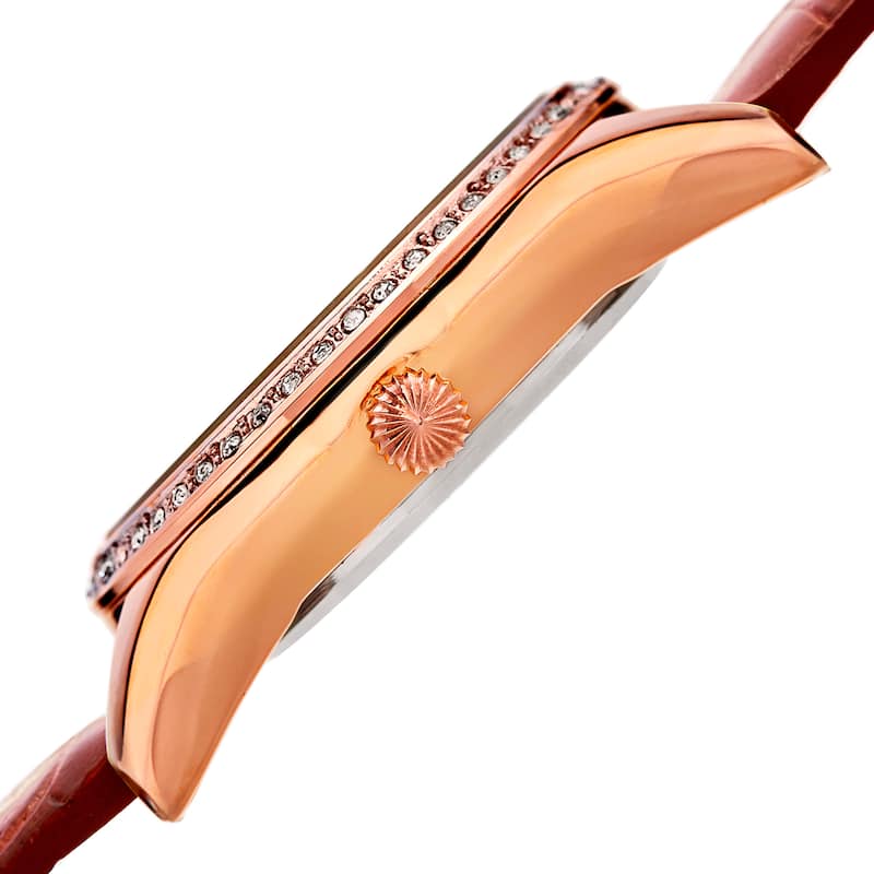 Akribos XXIV Women's Quartz Swarovski Crystal Leather Brown Bracelet Watch