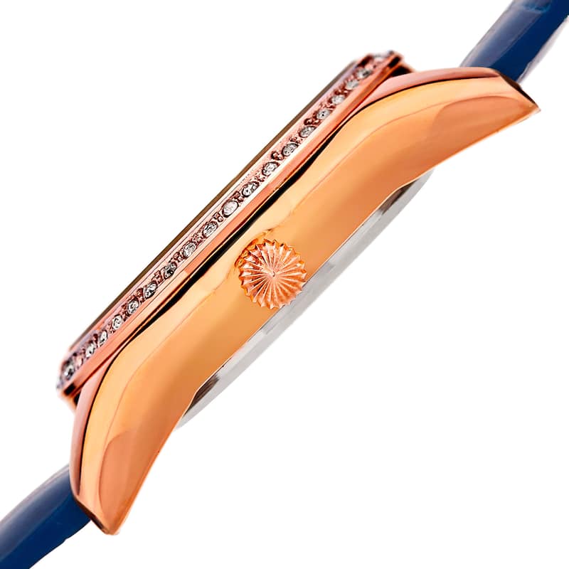 Akribos XXIV Women's Minimalist Dial Crystal Accent Leather Strap Watch