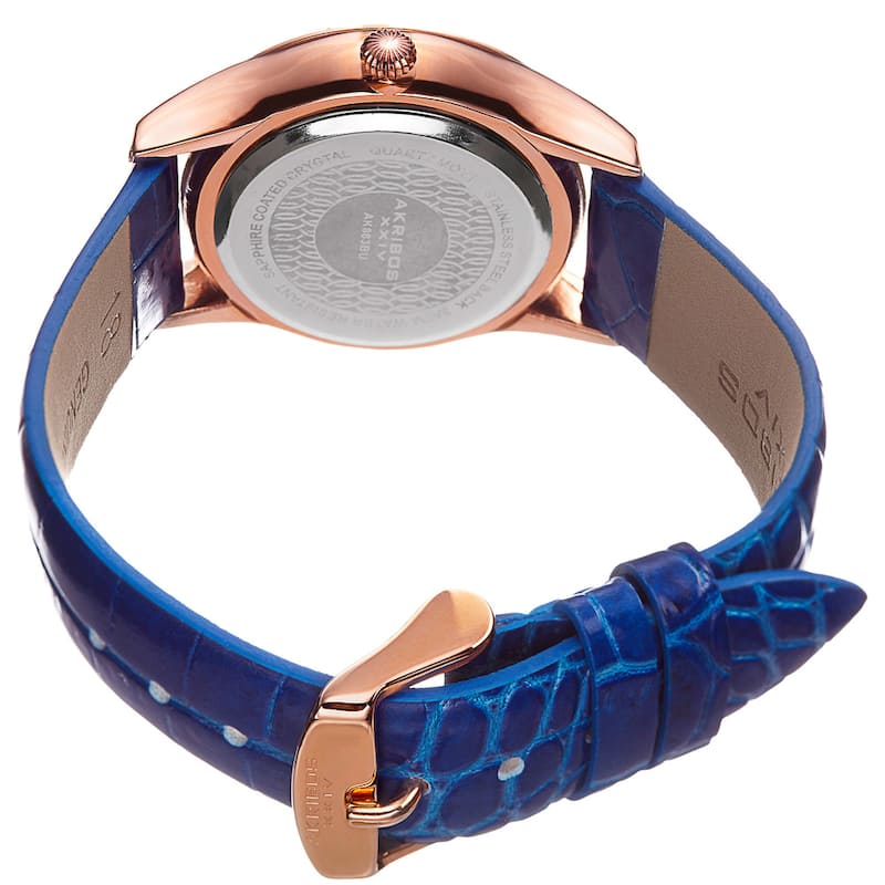 Akribos XXIV Women's Minimalist Dial Crystal Accent Leather Strap Watch