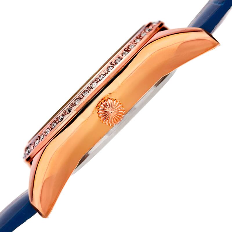 Akribos XXIV Women's Minimalist Dial Crystal Accent Leather Strap Watch