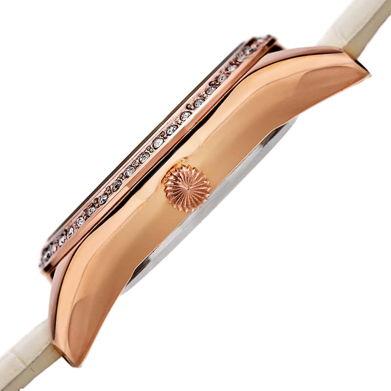 Akribos XXIV Women's Quartz Swarovski Crystal Leather White Bracelet Watch