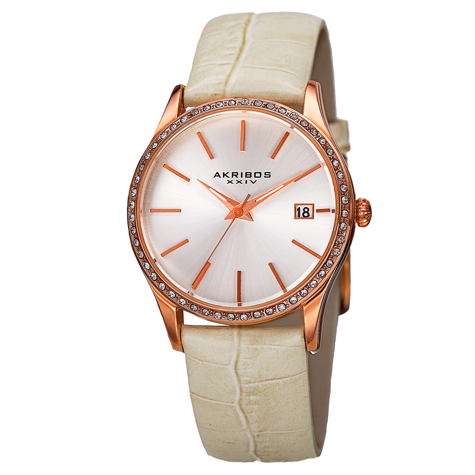 Akribos XXIV Analog Quartz Swarovski Crystal Alligator Genuine Leather Watch Akribos watch with blue ceramic band main image 4