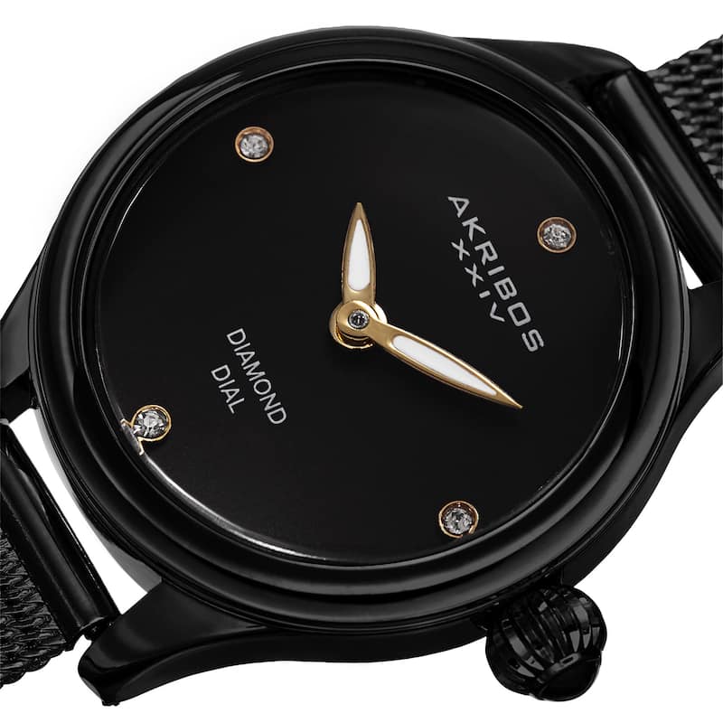 Akribos XXIV Women's Quartz Diamond Stainless Steel Black Bracelet Watch