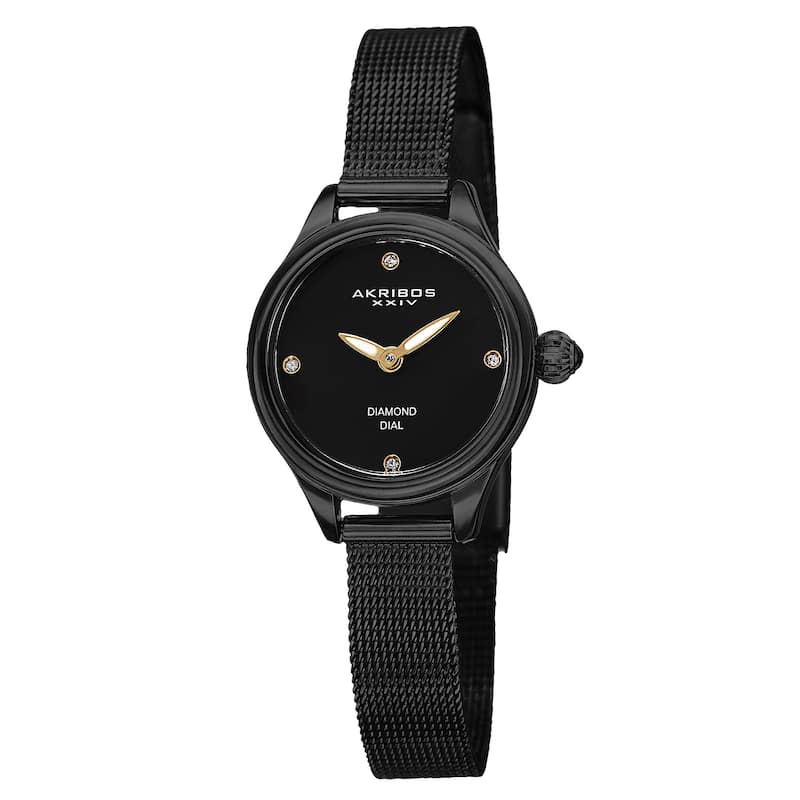 Akribos XXIV Women's Quartz Diamond Stainless Steel Black Bracelet Watch