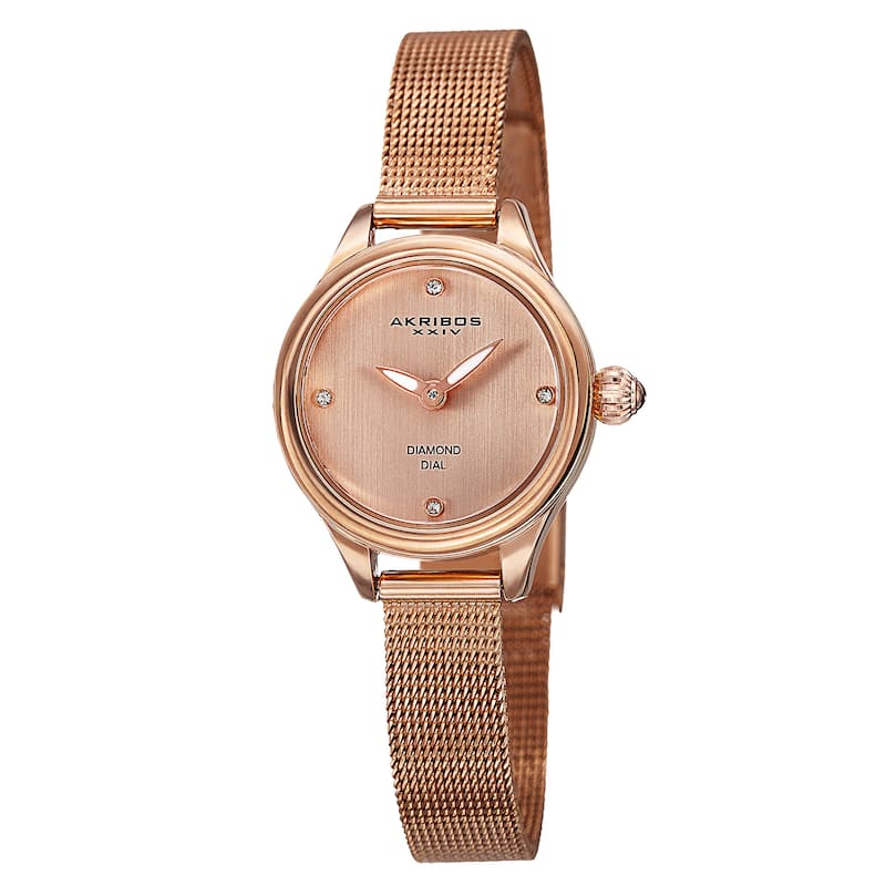 Akribos XXIV Women's Quartz Diamond Stainless Steel Rose-Tone Bracelet Watch - Gold