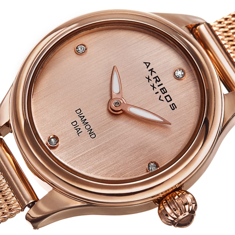 Akribos XXIV Women's Quartz Diamond Stainless Steel Rose-Tone Bracelet Watch - Gold