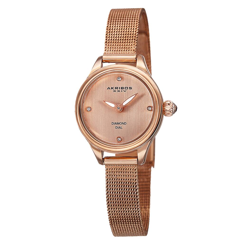 Akribos XXIV Women's Quartz Diamond Stainless Steel Rose-Tone Bracelet Watch - Gold