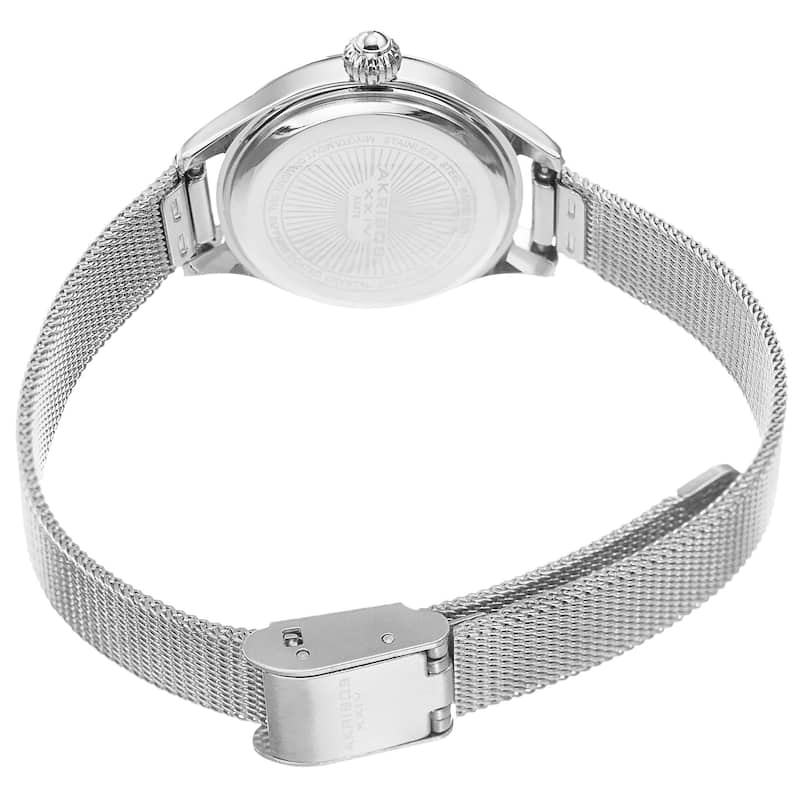 Akribos XXIV Women's Quartz Diamond Stainless Steel Silver-Tone Bracelet Watch - silver