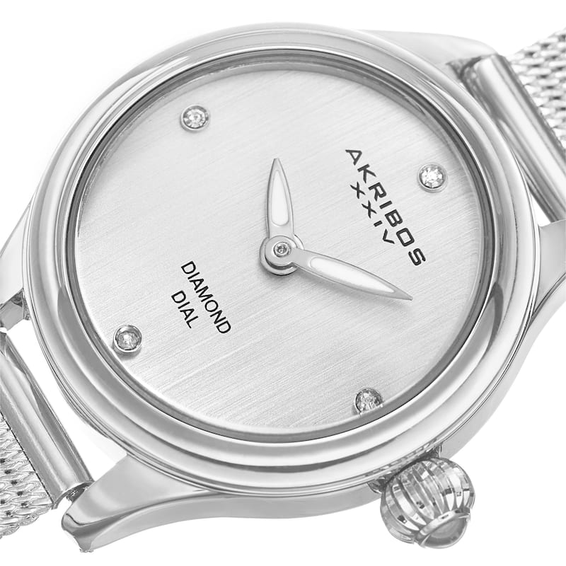 Akribos XXIV Women's Quartz Diamond Stainless Steel Silver-Tone Bracelet Watch - silver