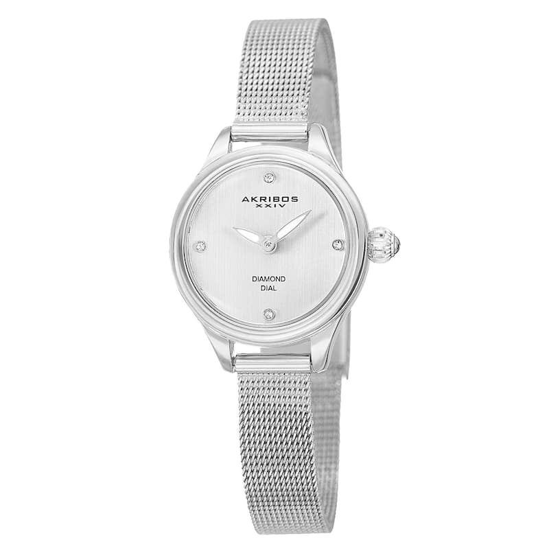 Akribos XXIV Women's Quartz Diamond Stainless Steel Silver-Tone Bracelet Watch - silver