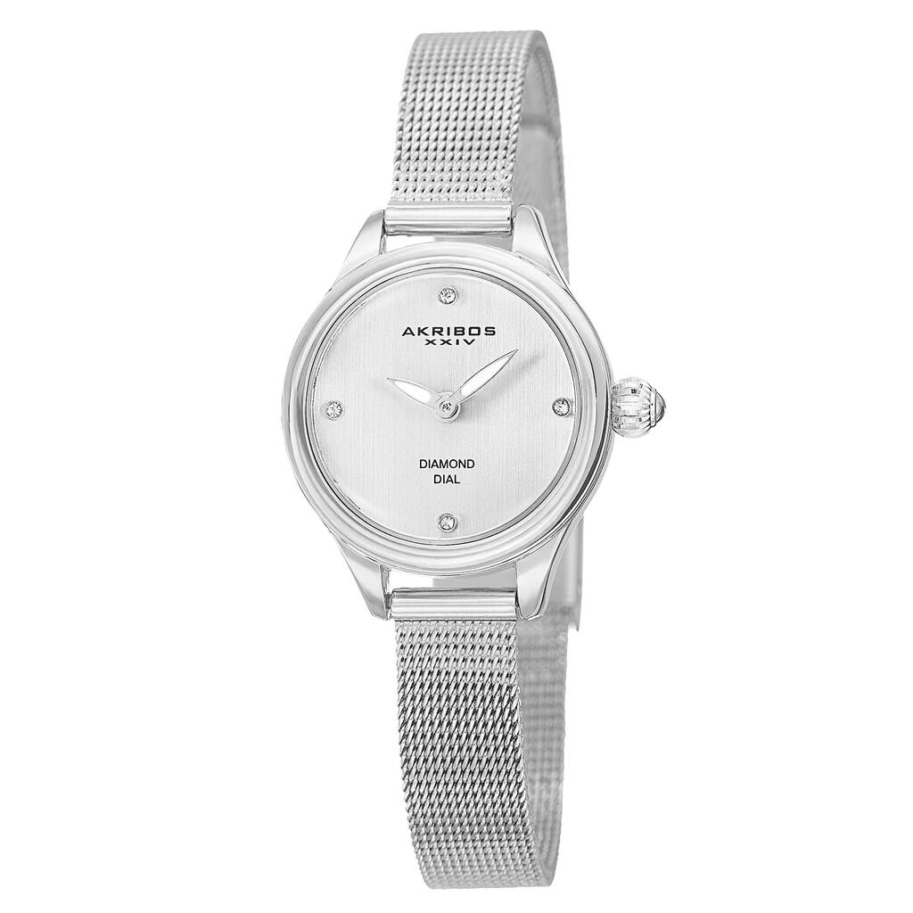 Akribos XXIV Women's Quartz Diamond Stainless Steel Silver-Tone Bracelet Watch - silver