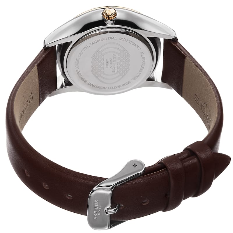Akribos XXIV Women's Quartz Diamond Leather Brown Strap Watch