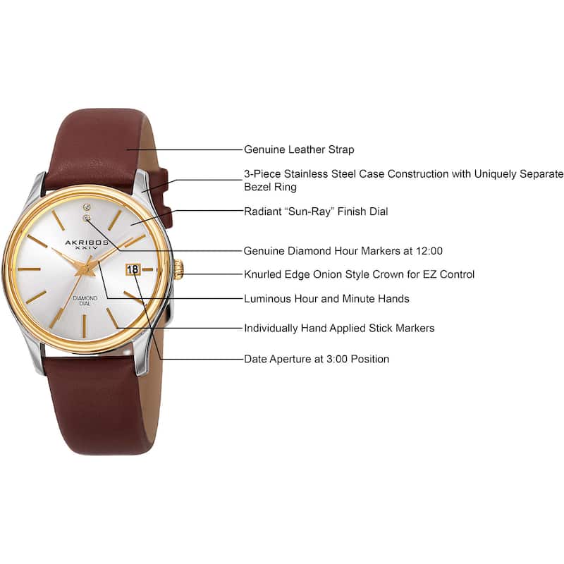 Akribos XXIV Women's Quartz Diamond Leather Brown Strap Watch