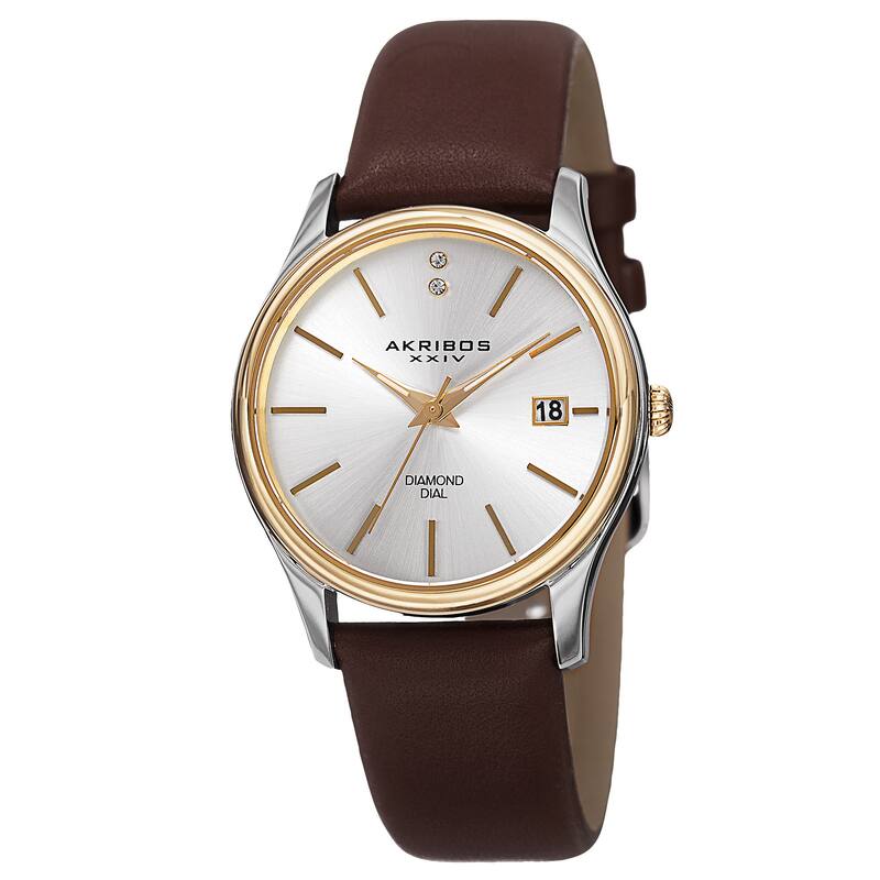 Akribos XXIV Women's Quartz Diamond Leather Brown Strap Watch