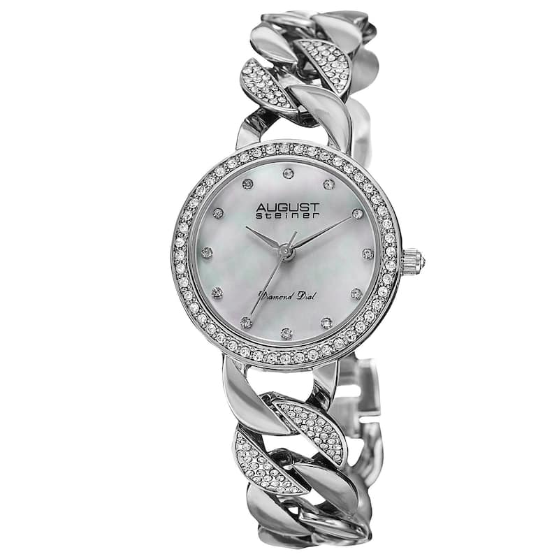 August Steiner Women's Quartz Diamond Alloy Silver-Tone Bracelet Watch - silver