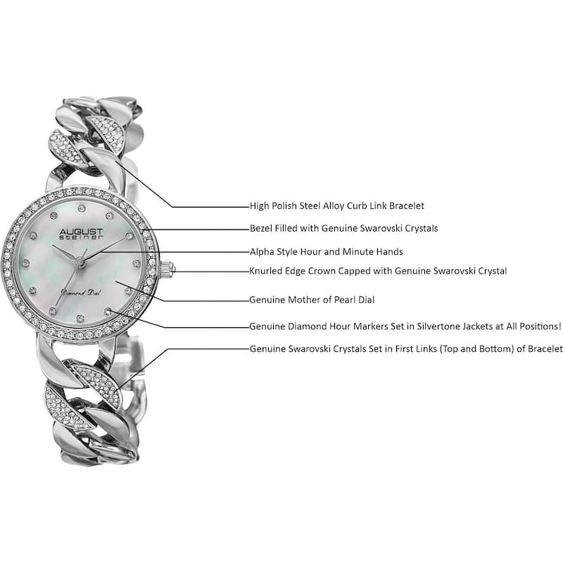 August Steiner Women's Quartz Diamond Alloy Silver-Tone Bracelet Watch - silver