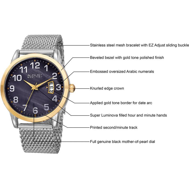 August Steiner Men's Quartz Stainless Steel Mesh Silver-Tone Bracelet Watch - silver