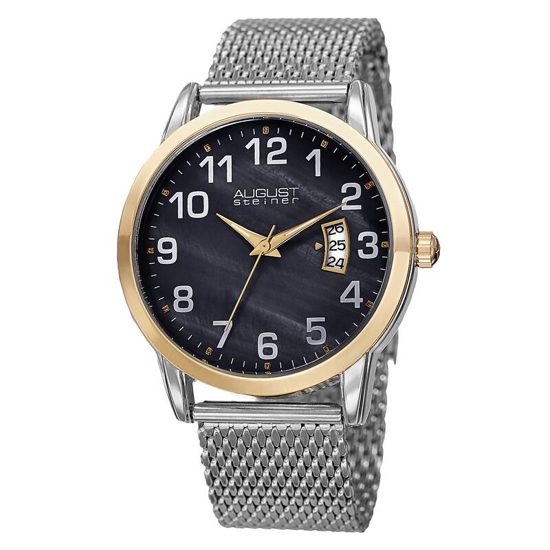 August Steiner Men's Quartz Stainless Steel Mesh Silver-Tone Bracelet Watch - silver