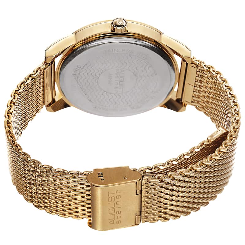 August Steiner Men's Quartz Stainless Steel Mesh Gold-Tone Bracelet Watch
