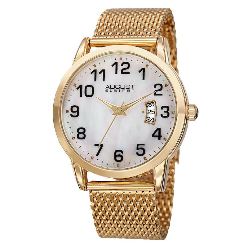 August Steiner Men's Quartz Stainless Steel Mesh Gold-Tone Bracelet Watch