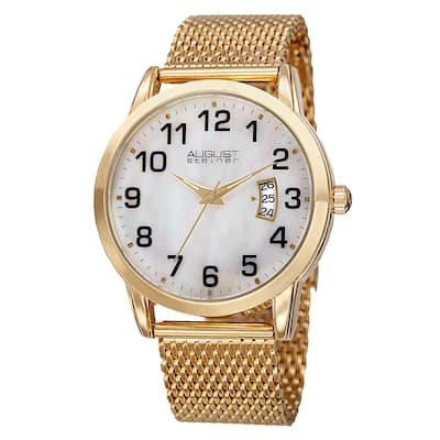 August Steiner Men's Quartz Stainless Steel Mesh Gold-Tone Bracelet Watch