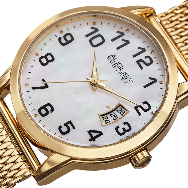 August Steiner Men's Quartz Stainless Steel Mesh Gold-Tone Bracelet Watch