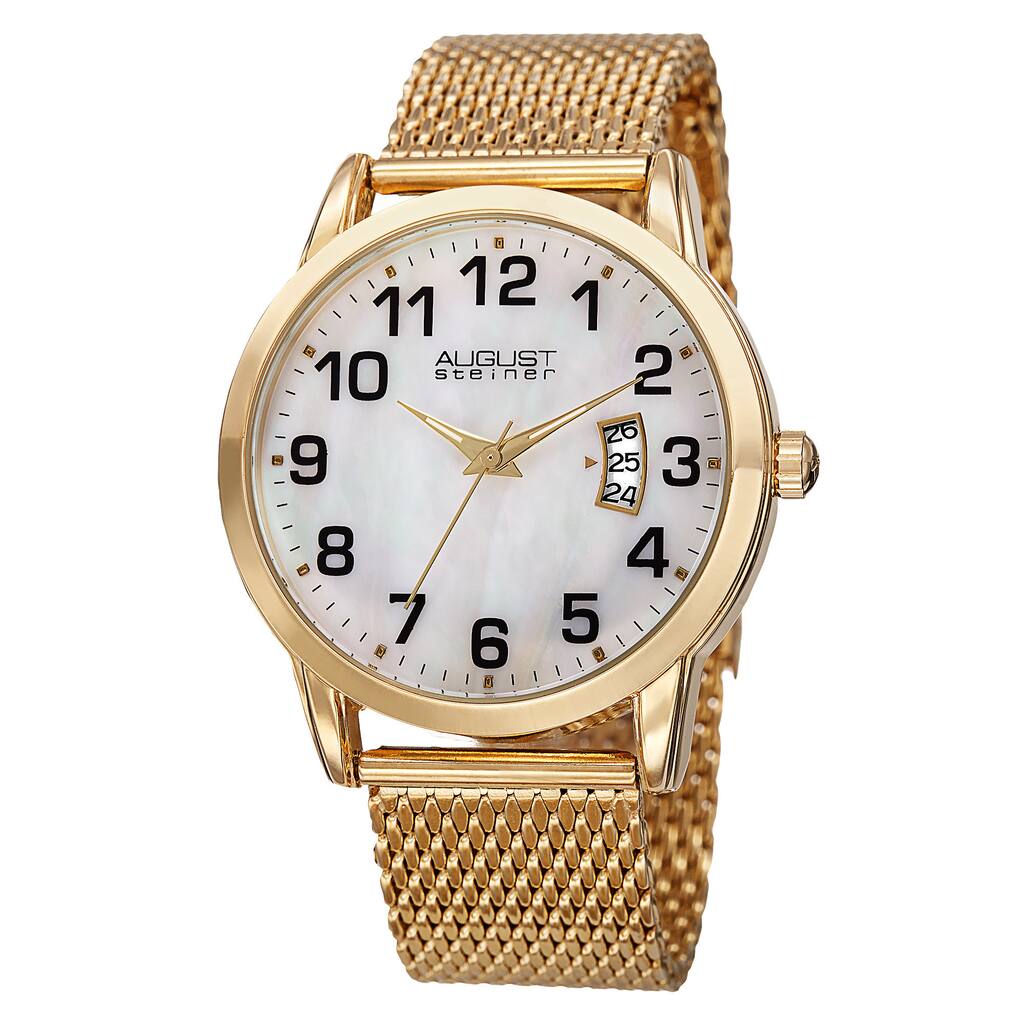 August Steiner Men's Quartz Stainless Steel Mesh Gold-Tone Bracelet Watch