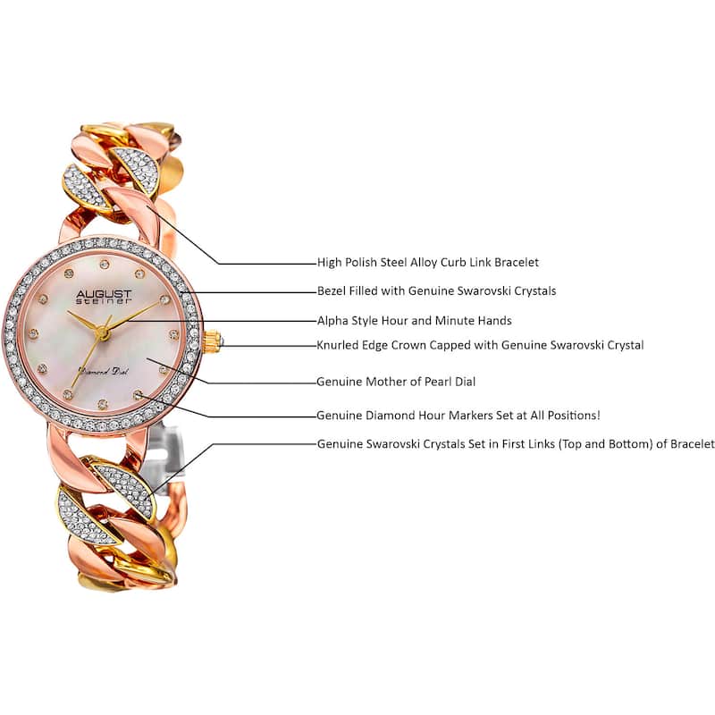 August Steiner Women's Quartz Diamond Alloy Bracelet Watch - Gold