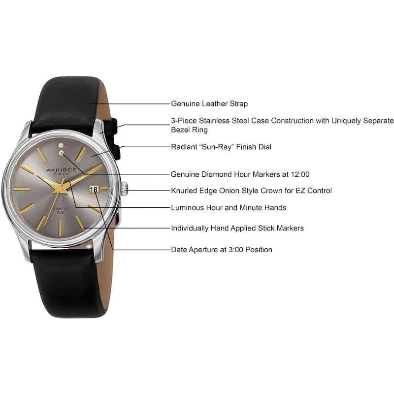 Akribos XXIV Women's Quartz Diamond Leather Strap Watch Gifts for Her