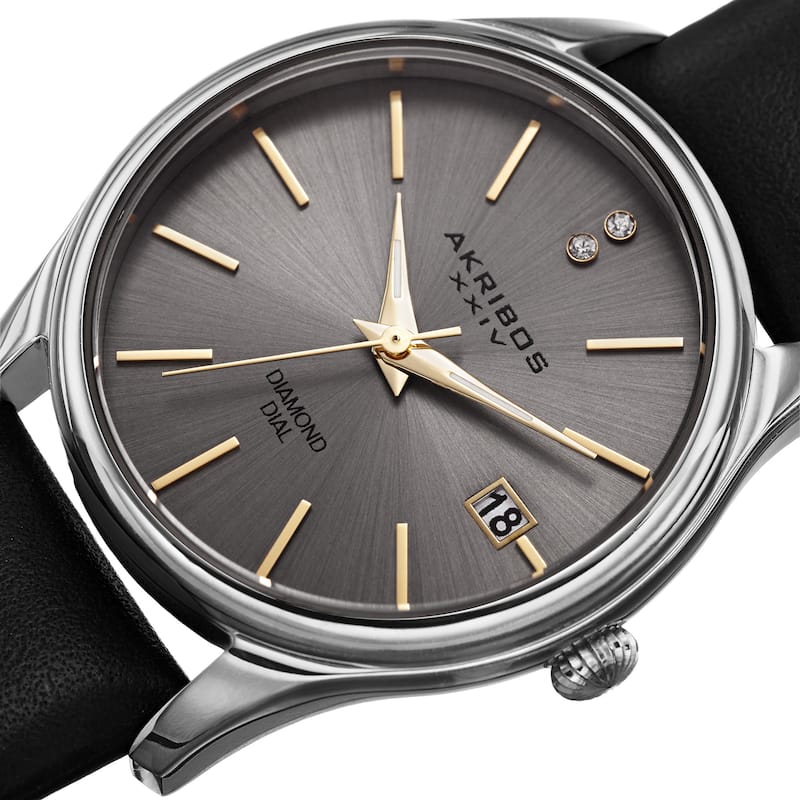 Akribos XXIV Women's Quartz Diamond Leather Strap Watch Gifts for Her