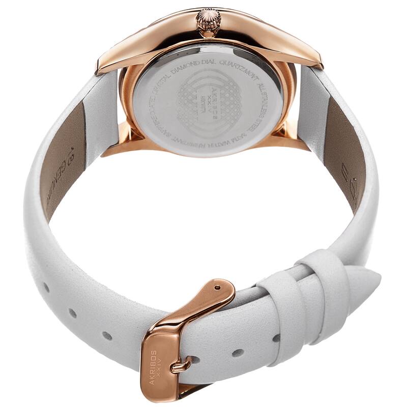 Akribos XXIV Women's Quartz Diamond Leather White Strap Watch