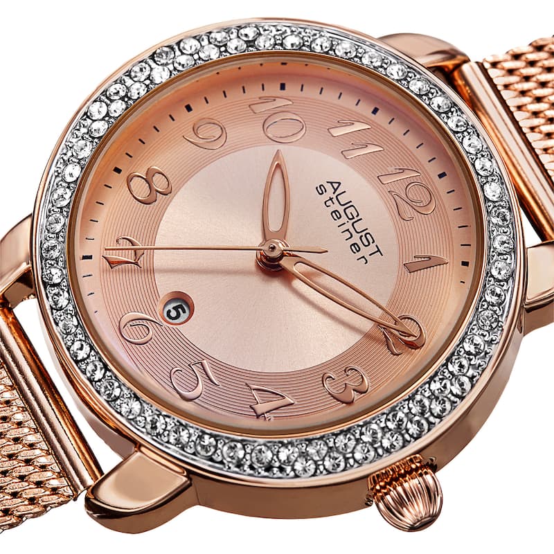 August Steiner Women's Quartz Swarovski Crystals Stainless Steel Rose-Tone Bracelet Watch - Gold